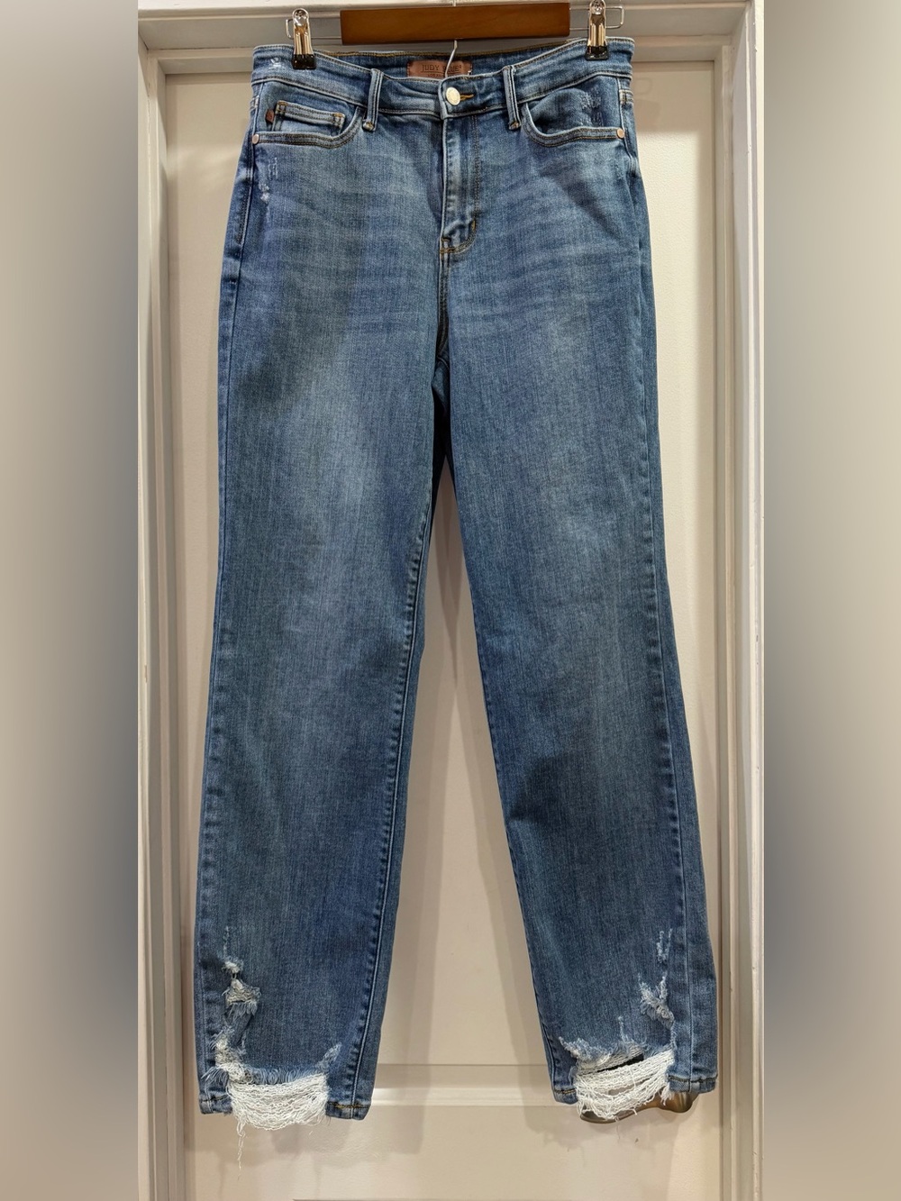 Judy Blue Distressed Stretch Straight Leg Denim Blue Jeans Size 7/28